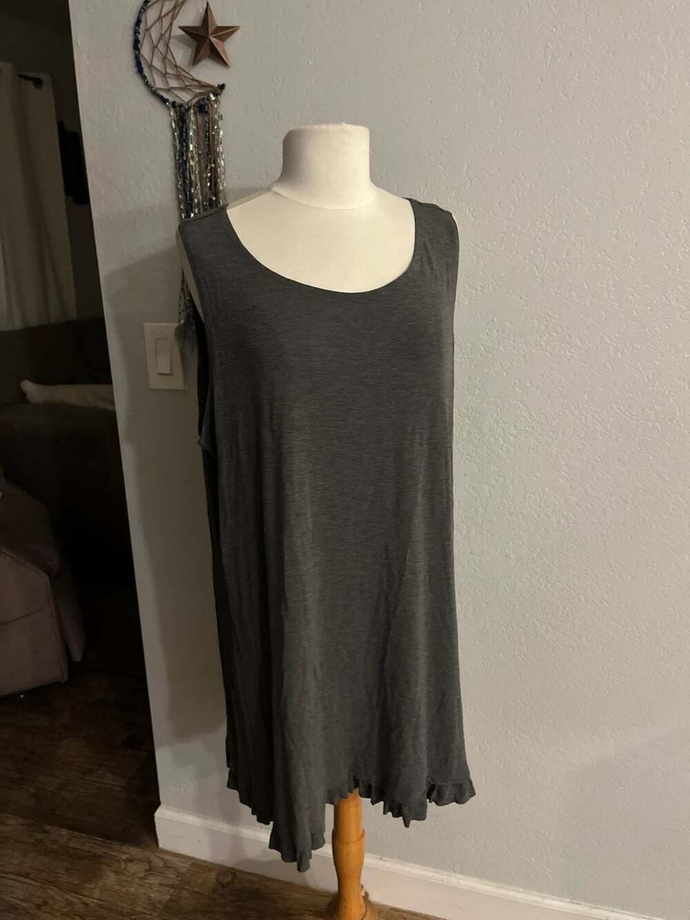 Logo layers Sleeveless Ruffle Hem Dress Charcoal Grey